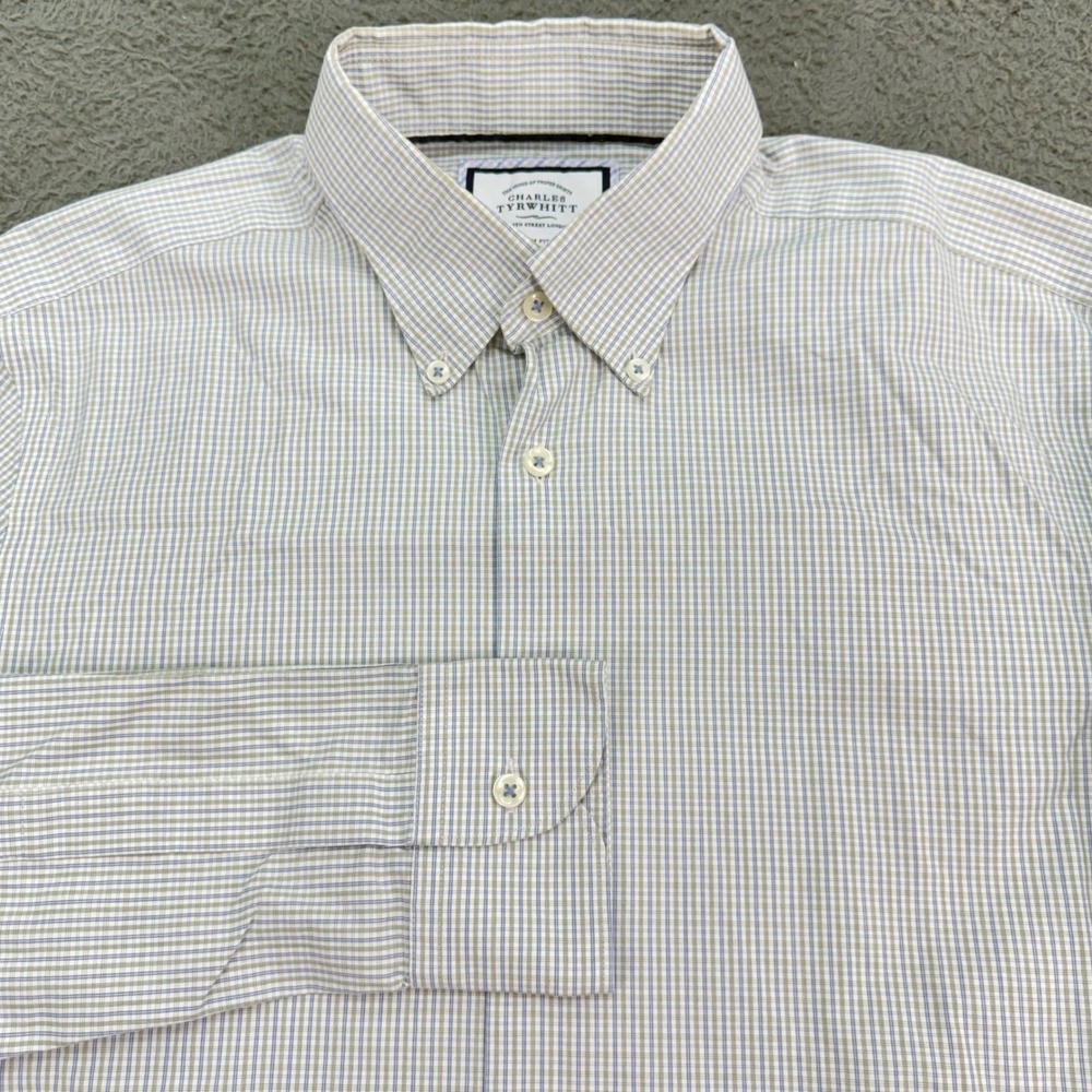 Charles Tyrwhitt Dress Shirt Mens 16/35 Blue White Check Slim Fit‎ Non-Iron L/S